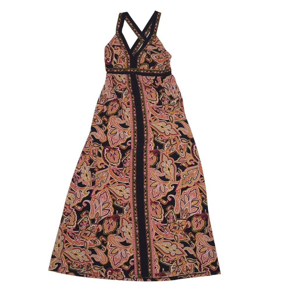 INC paisley floral maxi dress crisscross back straps size Small